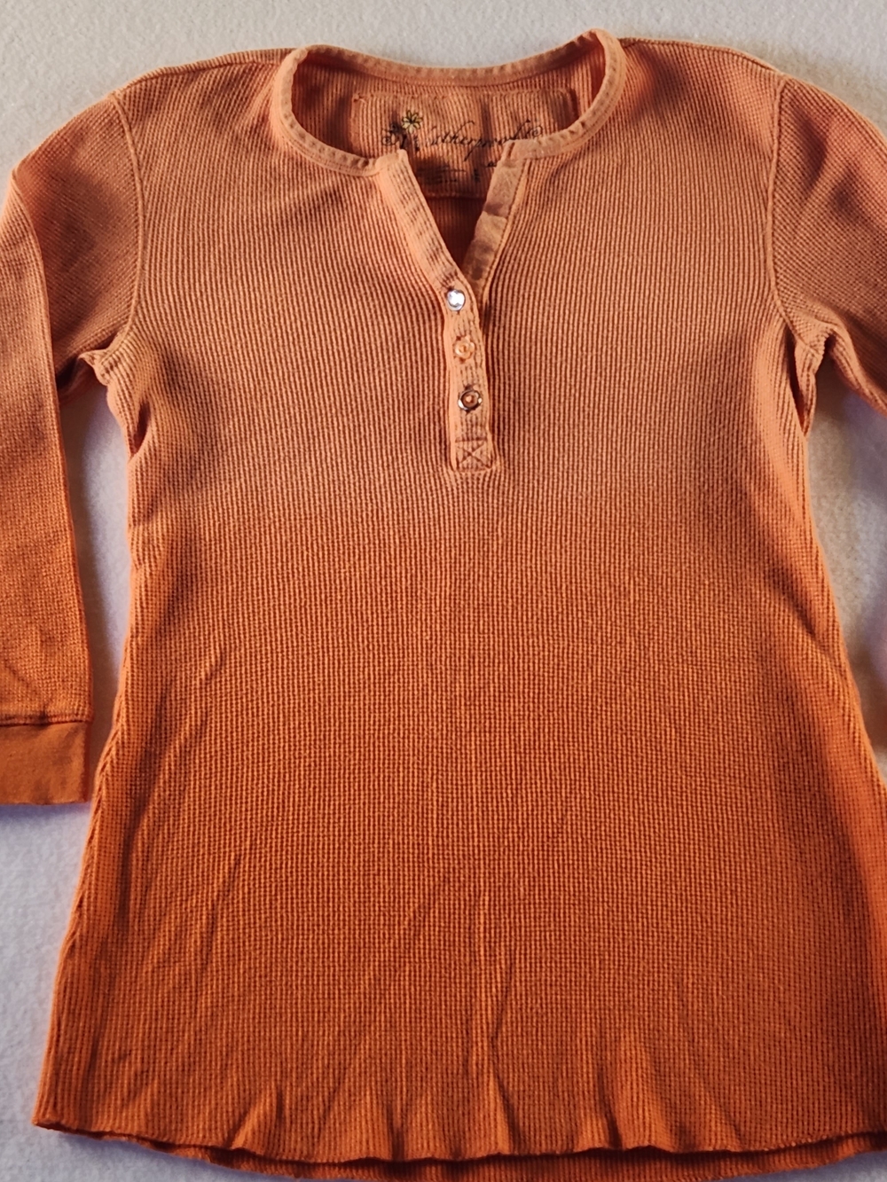 Women's Ribbed Henley Long-Sleeve Top in Ombre Orange M